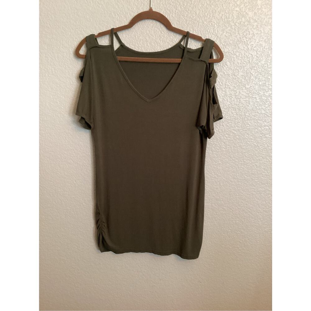 Olive Green V-neckline Peekaboo Cold Shoulder Cutouts with Thin Straps Top S